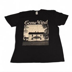 Come Wind Black Graphic T-Shirt with House Print
